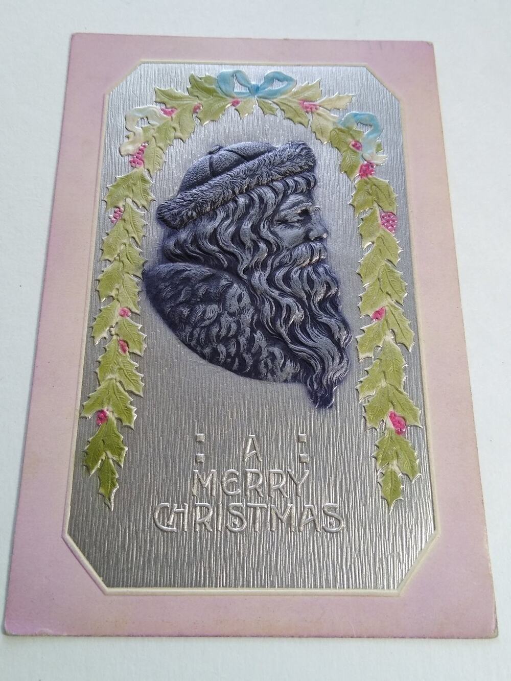 Vintage Embossed Santa Claus Christmas Postcard, PAF Germany, Posted 1910s